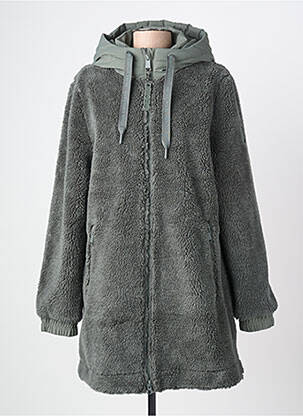 Manteau long coupe droite a capuche vert CECIL femme