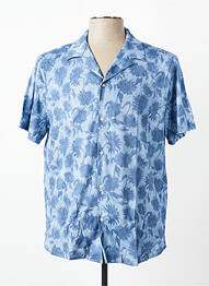Chemise manches courtes col tailleur bleu DESOTO homme