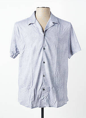 Chemise manches courtes col tailleur bleu DESOTO homme