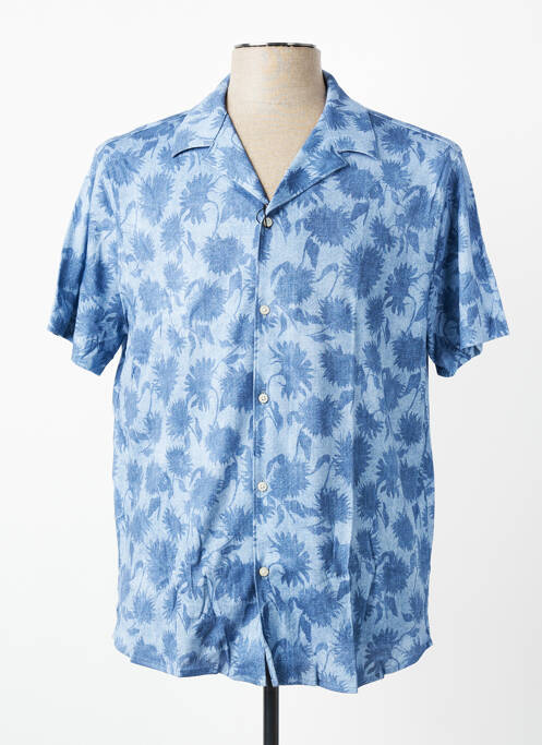 Chemise manches courtes col tailleur bleu DESOTO homme