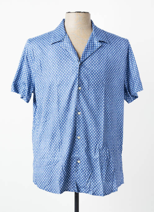 Chemise manches courtes col tailleur bleu DESOTO homme