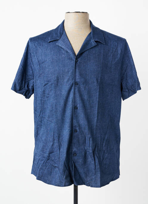 Chemise manches courtes col tailleur bleu fonce DESOTO homme