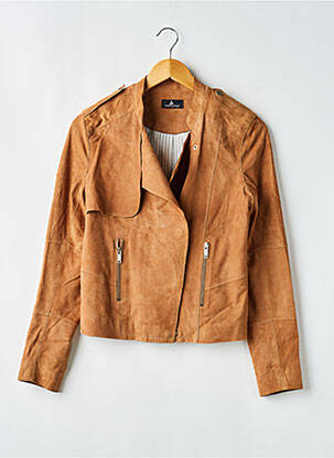 Veste en cuir coupe cintrée marron ONE STEP femme