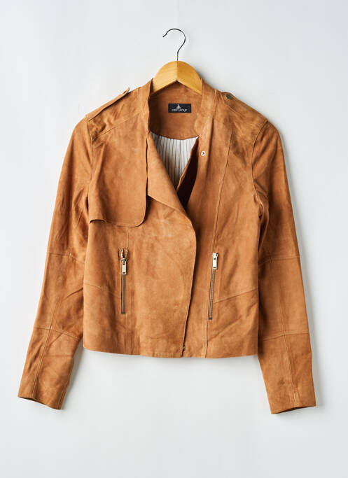 Veste en cuir coupe cintrée marron ONE STEP femme