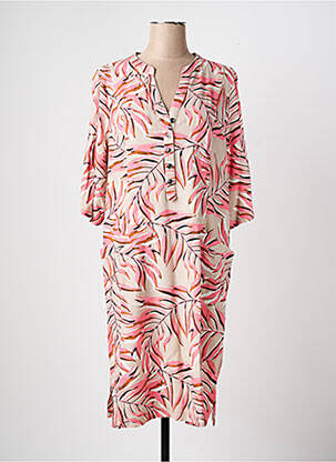 Robe mi-longue manches 3/4 manches 3/4 rose SIGNATURE femme