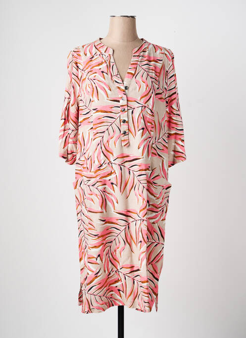 Robe mi-longue manches 3/4 manches 3/4 rose SIGNATURE femme