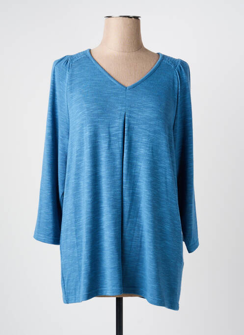 T-shirt col v manches 3/4 bleu CISO femme