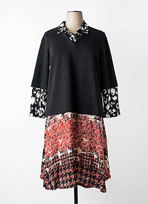 Robe mi-longue imprimé fantaisie manches longues noir FRANCK ANNA femme
