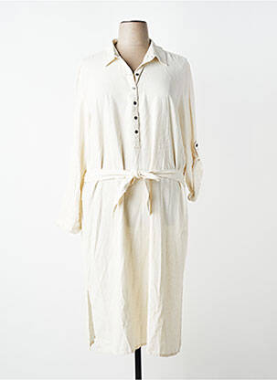 Robe mi-longue manches longues manches longues beige SIGNATURE femme