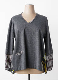Top col v manches longues gris FRANCK ANNA femme
