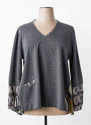 Top col v manches longues gris FRANCK ANNA femme