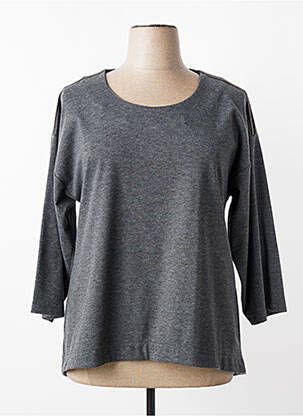 Top col rond manches 3/4 gris FRANCK ANNA femme
