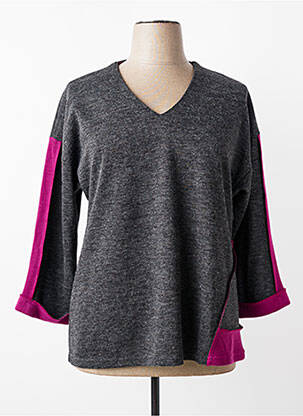 Pull col v manches longues gris FRANCK ANNA femme