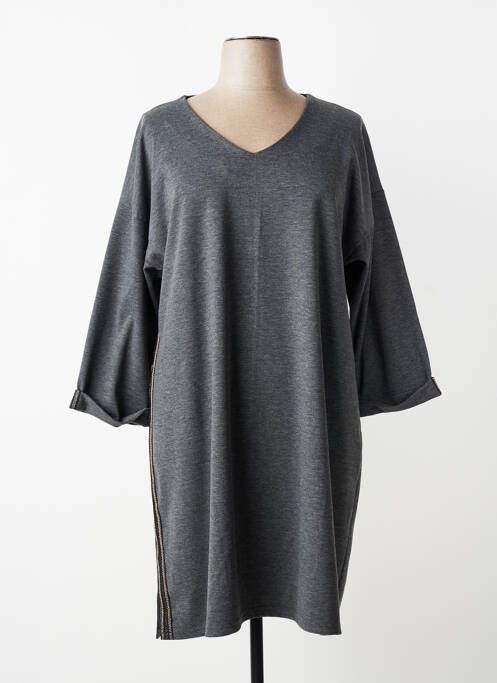Robe mi-longue manches longues manches longues gris FRANCK ANNA femme