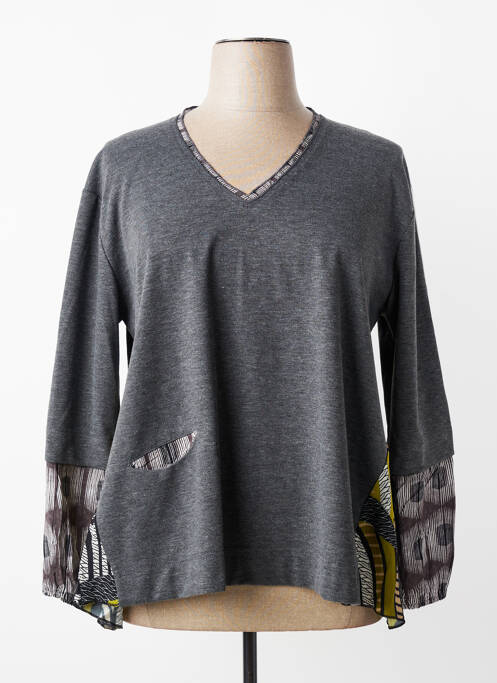 Top col v manches longues gris FRANCK ANNA femme