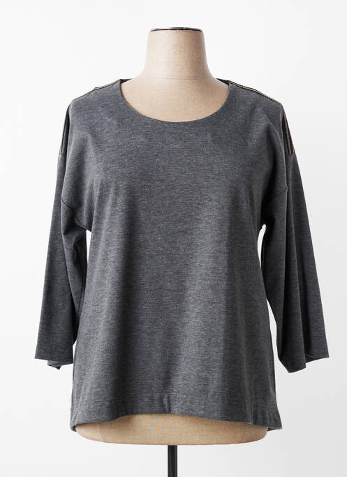 Top col rond manches 3/4 gris FRANCK ANNA femme