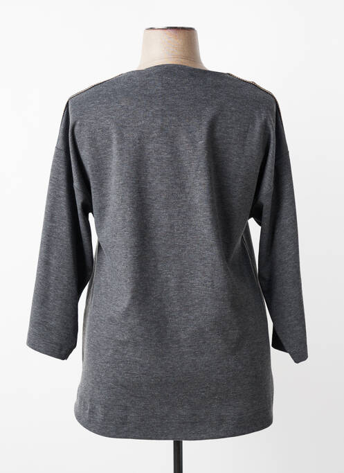 Top col rond manches 3/4 gris FRANCK ANNA femme