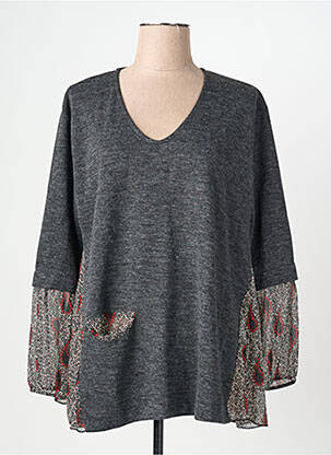 Pull col v manches longues gris FRANCK ANNA femme