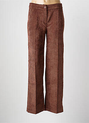 Pantalon droit fermeture zippée sous rabat boutonné taille normale marron SIGNE NATURE femme