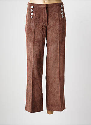 Pantalon droit fermeture zippée sous rabat boutonné taille normale marron SIGNE NATURE femme