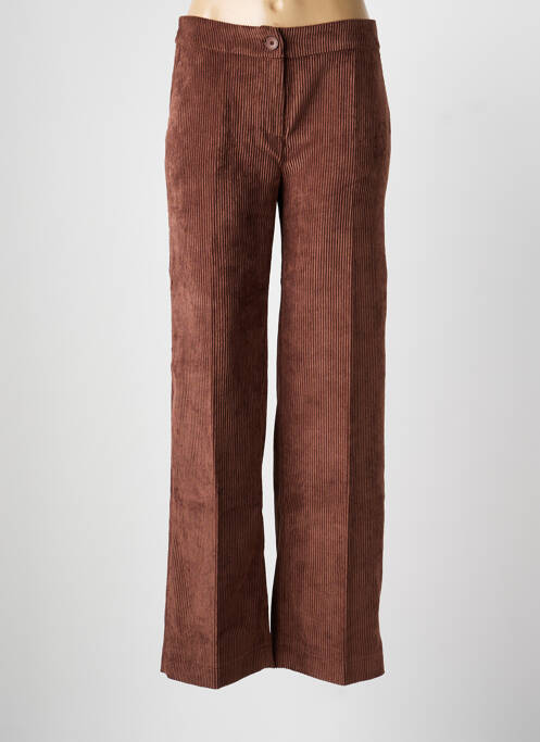 Pantalon droit fermeture zippée sous rabat boutonné taille normale marron SIGNE NATURE femme