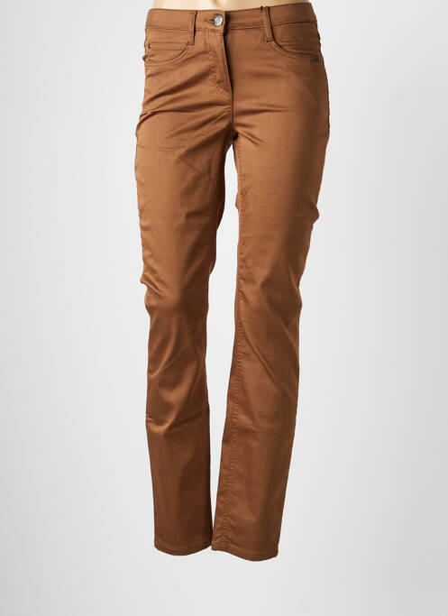 Pantalon slim tissage popeline taille normale marron BRANDTEX femme