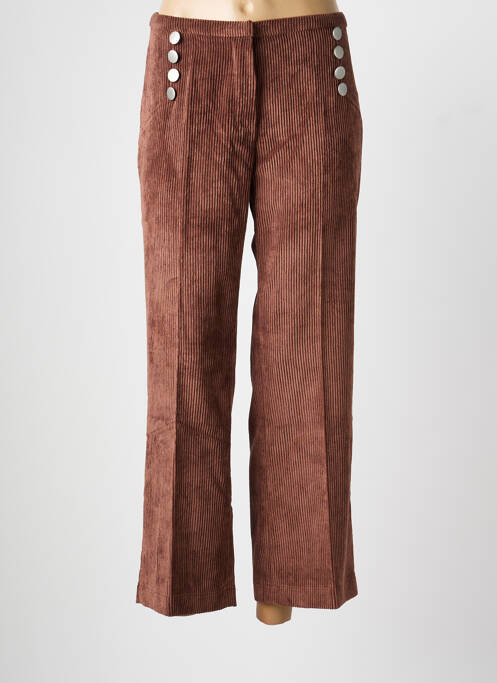 Pantalon droit fermeture zippée sous rabat boutonné taille normale marron SIGNE NATURE femme