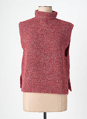 Pull col roulé tissage chiné sans manche rouge INDI & COLD femme