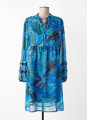 Robe mi-longue imprimé fleurs manches longues bleu EVA KAYAN femme