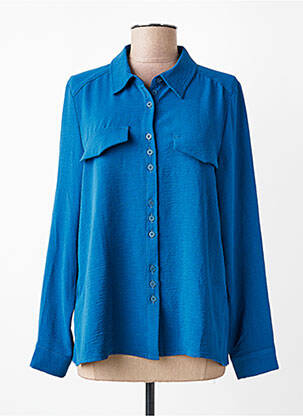 Chemisier tissage crêpe manches longues bleu SIGNE NATURE femme