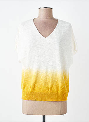 Pull col v manches courtes jaune DEVERNOIS femme