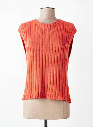 Pull coupe cintrée sans manche orange GUITARE femme