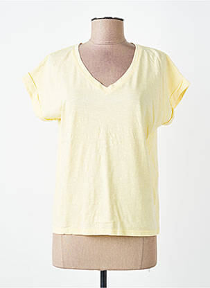 T-shirt col v manches courtes jaune GUITARE femme