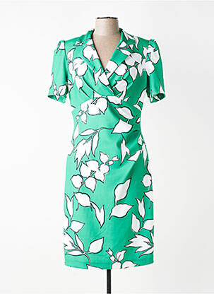 Robe mi-longue imprimé fleurs manches courtes vert JOSEPH RIBKOFF femme
