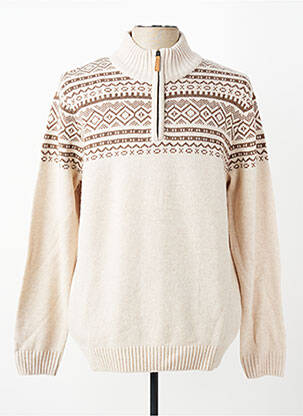 Pull tissage jacquard manches longues beige CAMBRIDGE homme