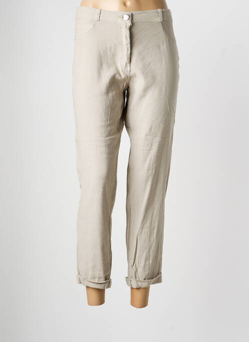 Pantalon 7/8 fermeture zippée sous rabat boutonné beige EAST DRIVE femme