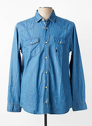 Chemise manches longues poignets boutonnés bleu MCS homme