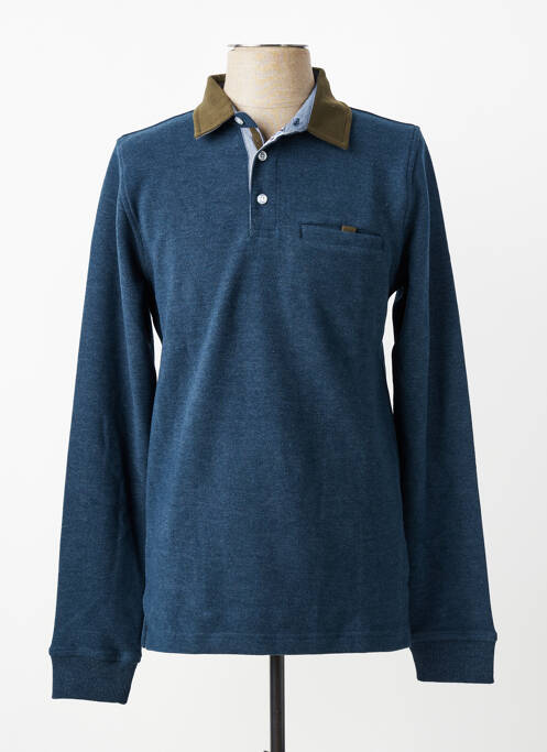 Polo tissage chiné manches longues bleu MCS homme