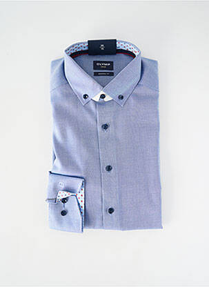 Chemise manches longues poignets boutonnés bleu OLYMP homme