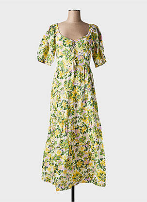 Robe mi-longue imprimé fantaisie manches courtes jaune ANGE femme
