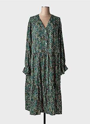 Robe mi-longue imprimé fantaisie manches longues vert POMME ROUGE femme