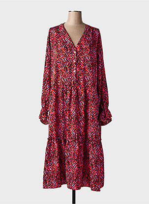 Robe mi-longue imprimé fantaisie manches longues rouge POMME ROUGE femme