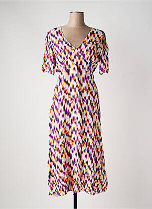 Robe mi-longue imprimé fantaisie manches courtes violet ICHI femme