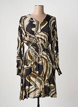 Robe mi-longue imprimé fantaisie manches longues noir KAFFE femme