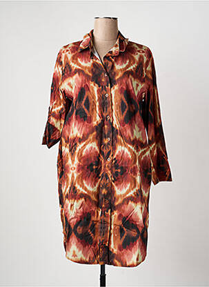 Robe mi-longue imprimé fantaisie manches longues marron APRIL VINTAGE femme