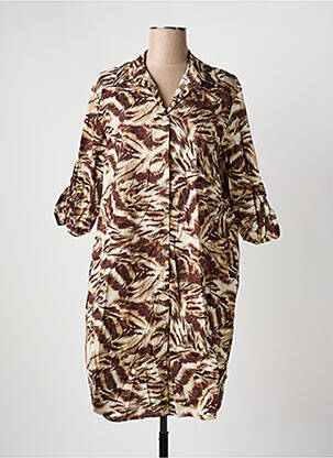 Robe mi-longue imprimé fantaisie manches longues marron APRIL VINTAGE femme