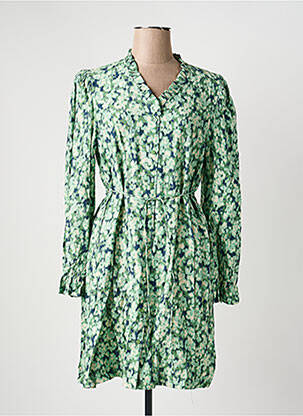 Robe mi-longue imprimé fantaisie manches longues vert ICHI femme