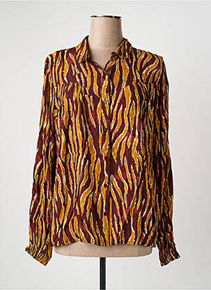 Chemisier imprimé fantaisie manches longues marron ICHI femme