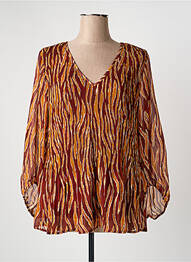 Blouse imprimé fantaisie manches longues marron ICHI femme