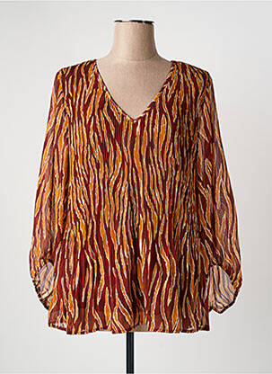 Blouse imprimé fantaisie manches longues marron ICHI femme